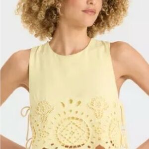 Yellow Cut Out Tie Front Crop Tank Top